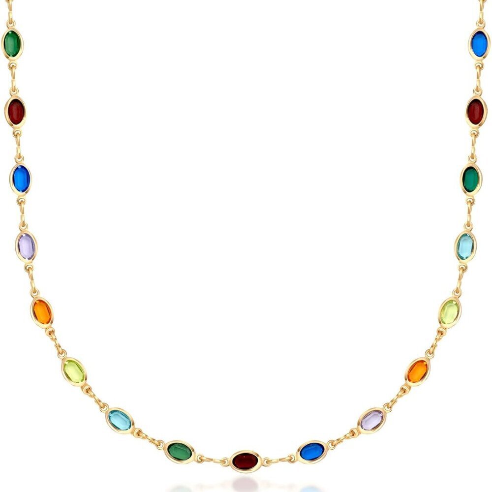 18K Gold Plated Multicolor Stone Crystal Oval Necklace for Women - Made In Brazi